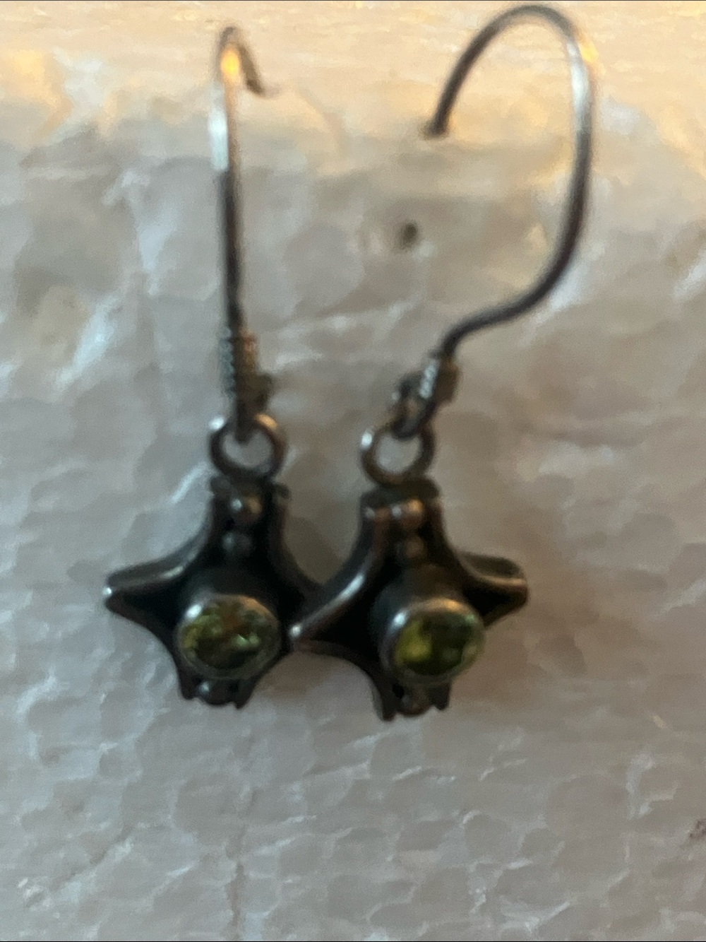 Sterling Silver Cross Drop Earrings with Peridot Center
